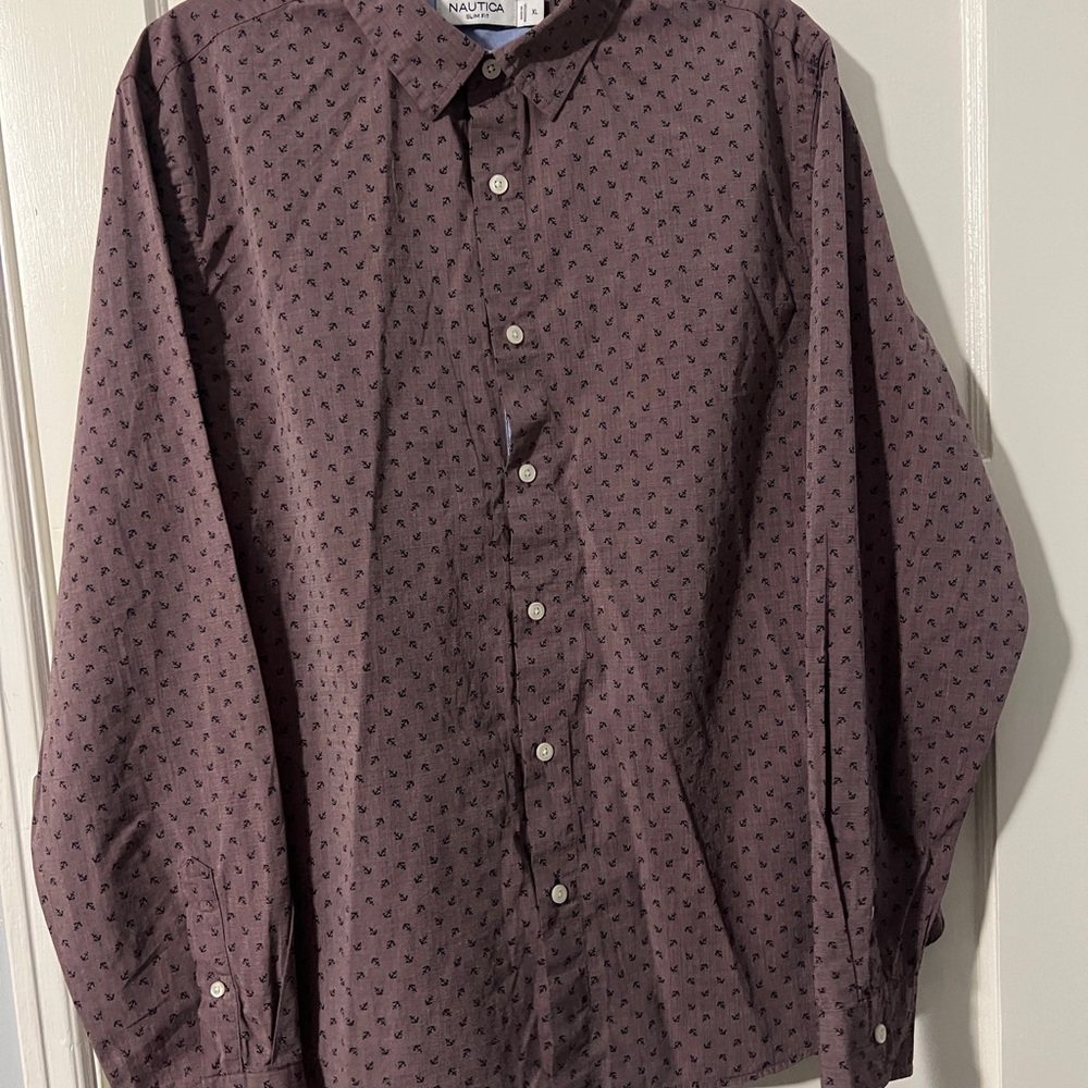 Nautica Men's Plum Patterned Button Down Shirt